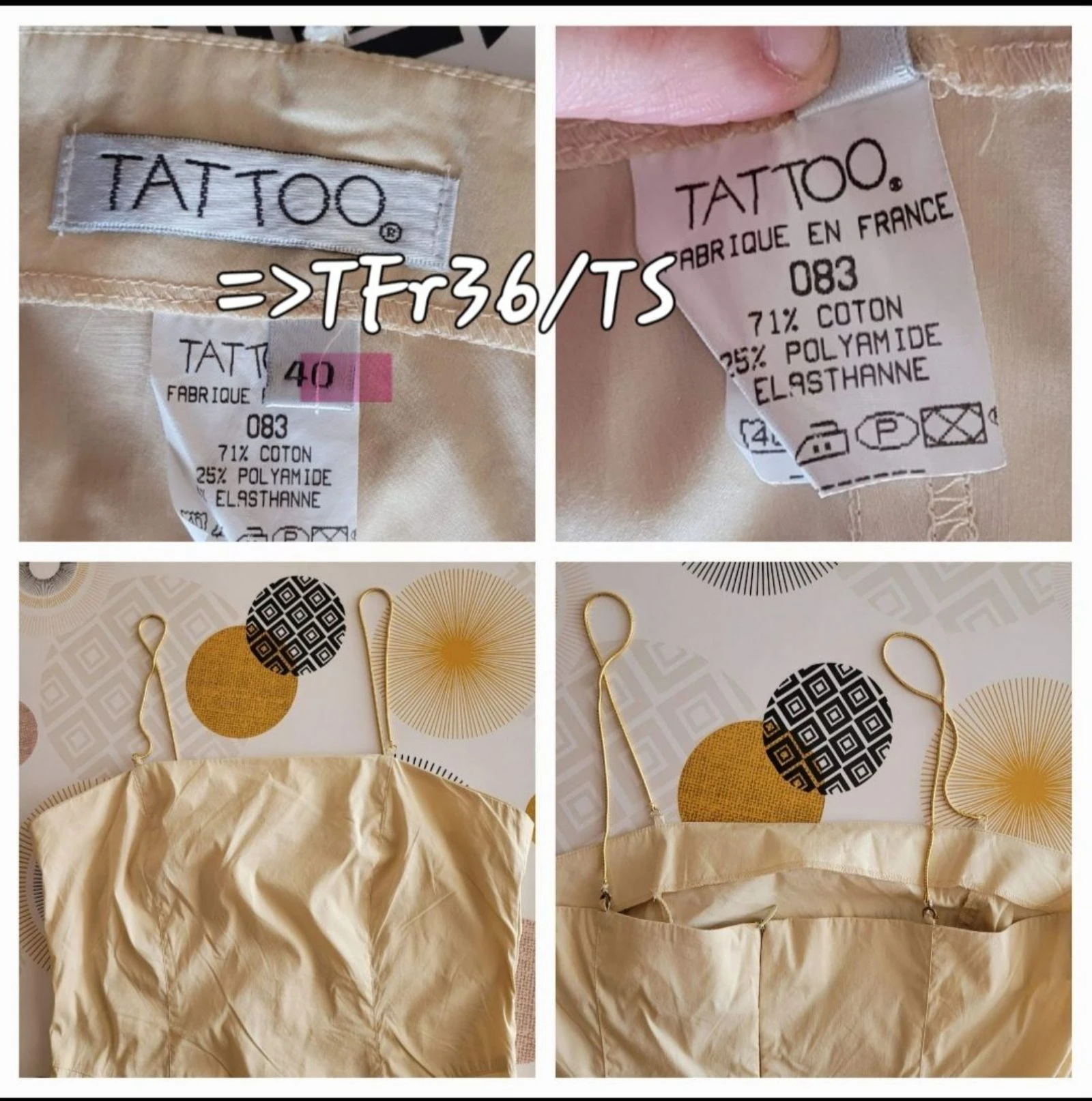 Tattoo Paris Vestido Longo TFr36/TS- Bege_Champagne com Alças Finas Douradas em Ótimo Estado – photo 7